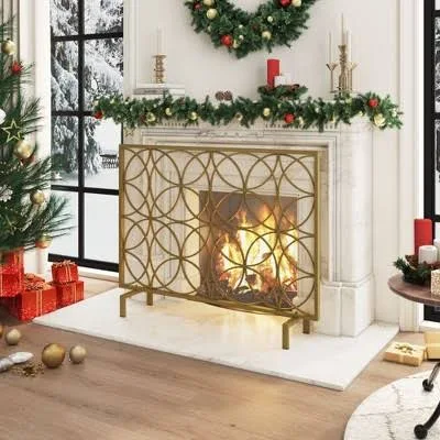 Famapy Gold Geometric Iron Fireplace Screen