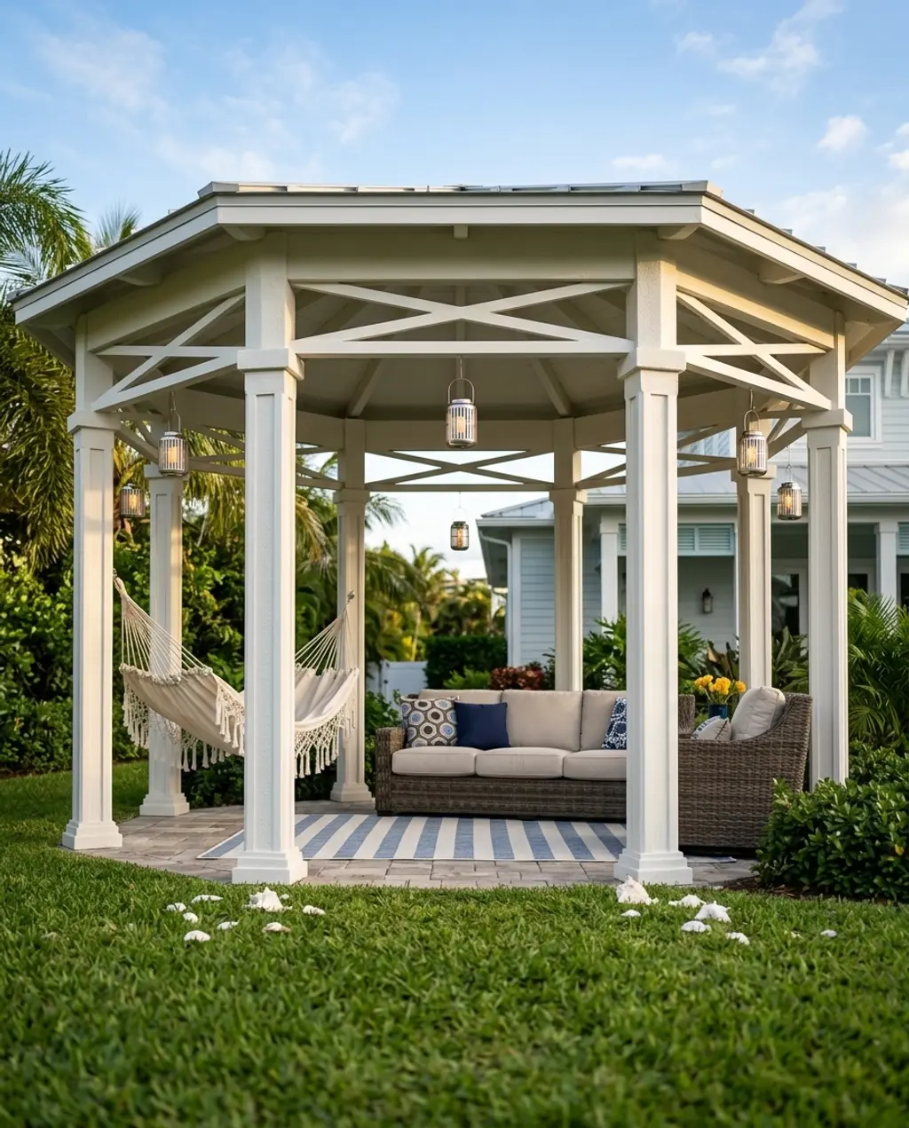 Coastal Chic Gazebo Retreat with Woven Seating
