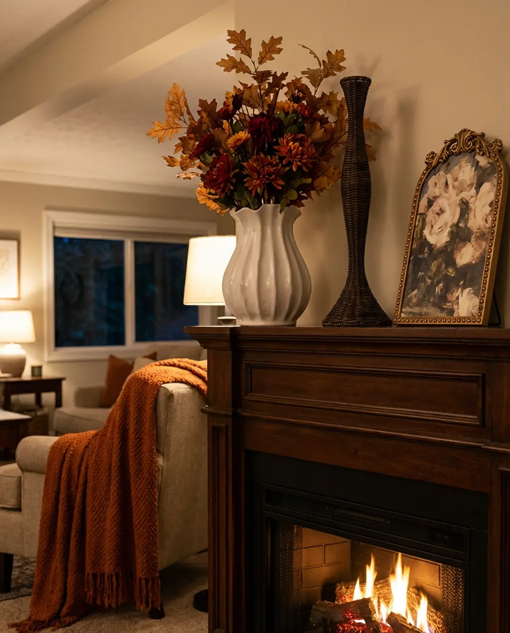 Vintage Fireplace Mantle with Moody Floral Accents for Autumn 2026
