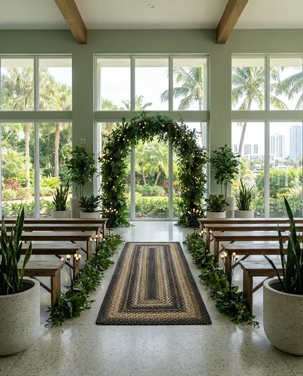 Enchanted Forest Wedding Aisle with Greenery Arch