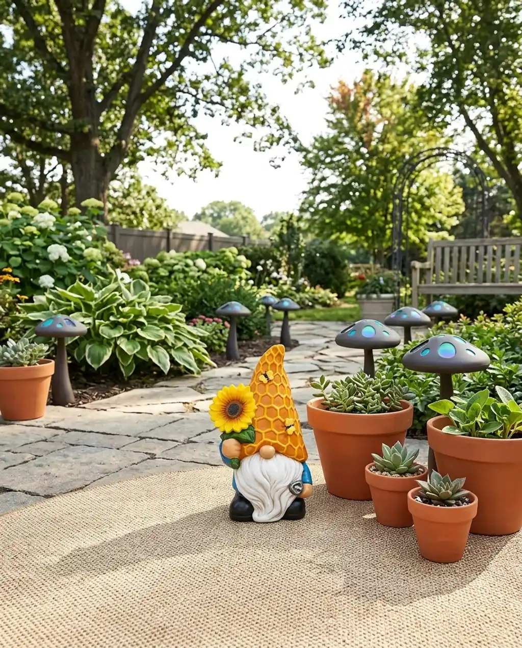 Whimsical Mushroom Garden Path with Twinkling Lights