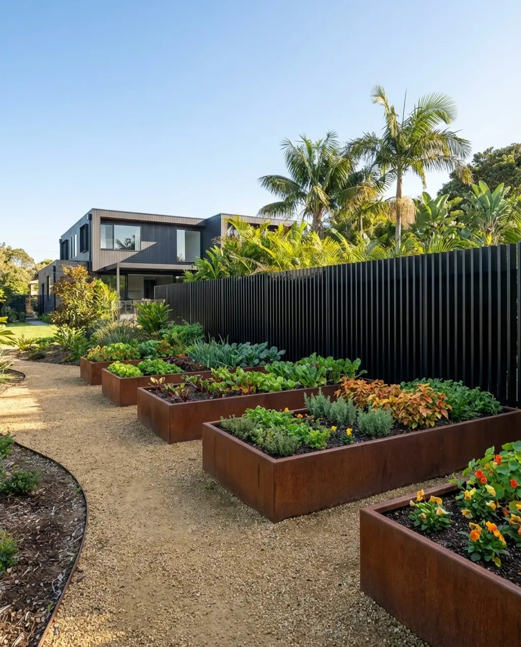 Modern Metal Raised Bed Garden with Integrated Fence