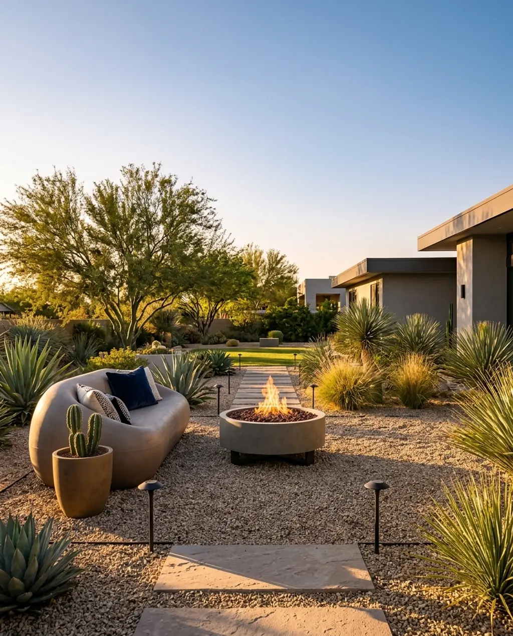 Modern Desert Oasis Fire Pit Seating