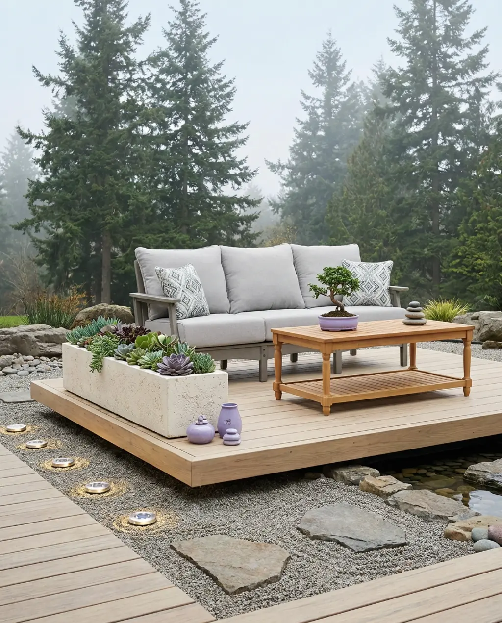 Backyard Oasis: Modern Zen Garden with Floating Deck
