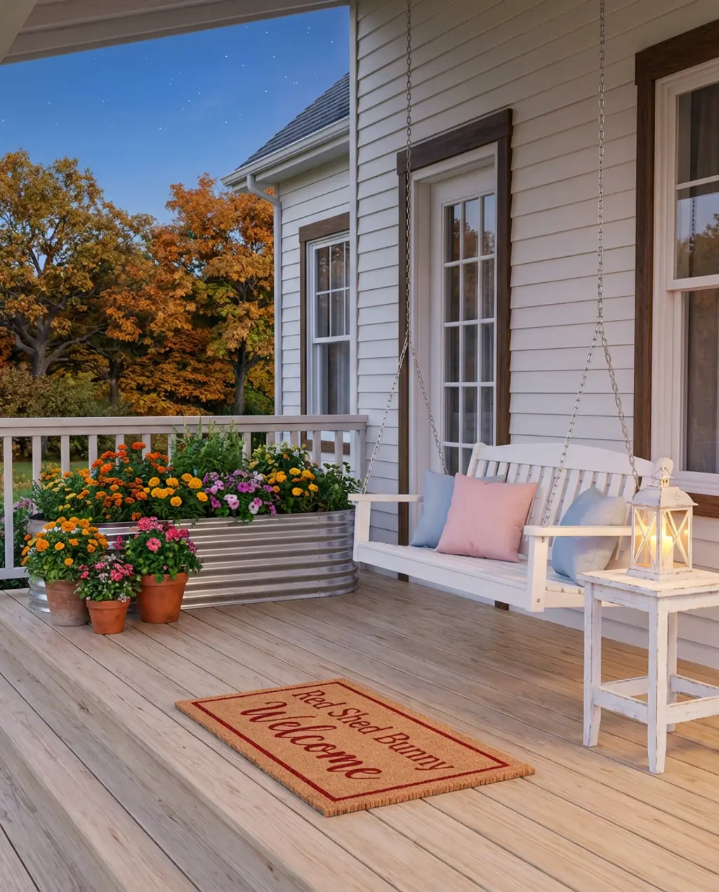Welcoming Farmhouse Easter Front Porch with Pastel Accents