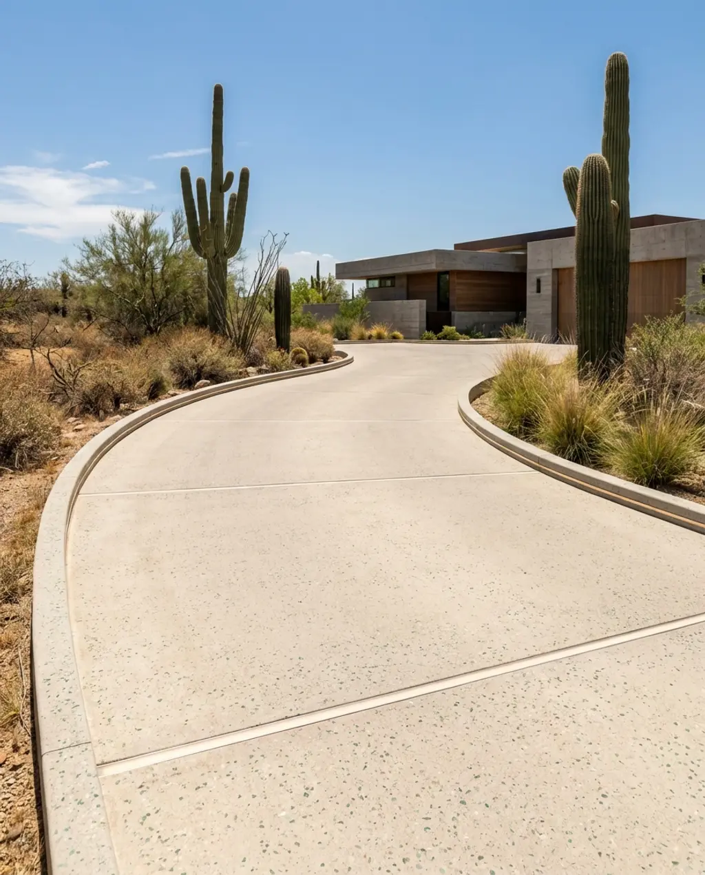 Sleek Concrete Driveway with Integrated Linear Lighting