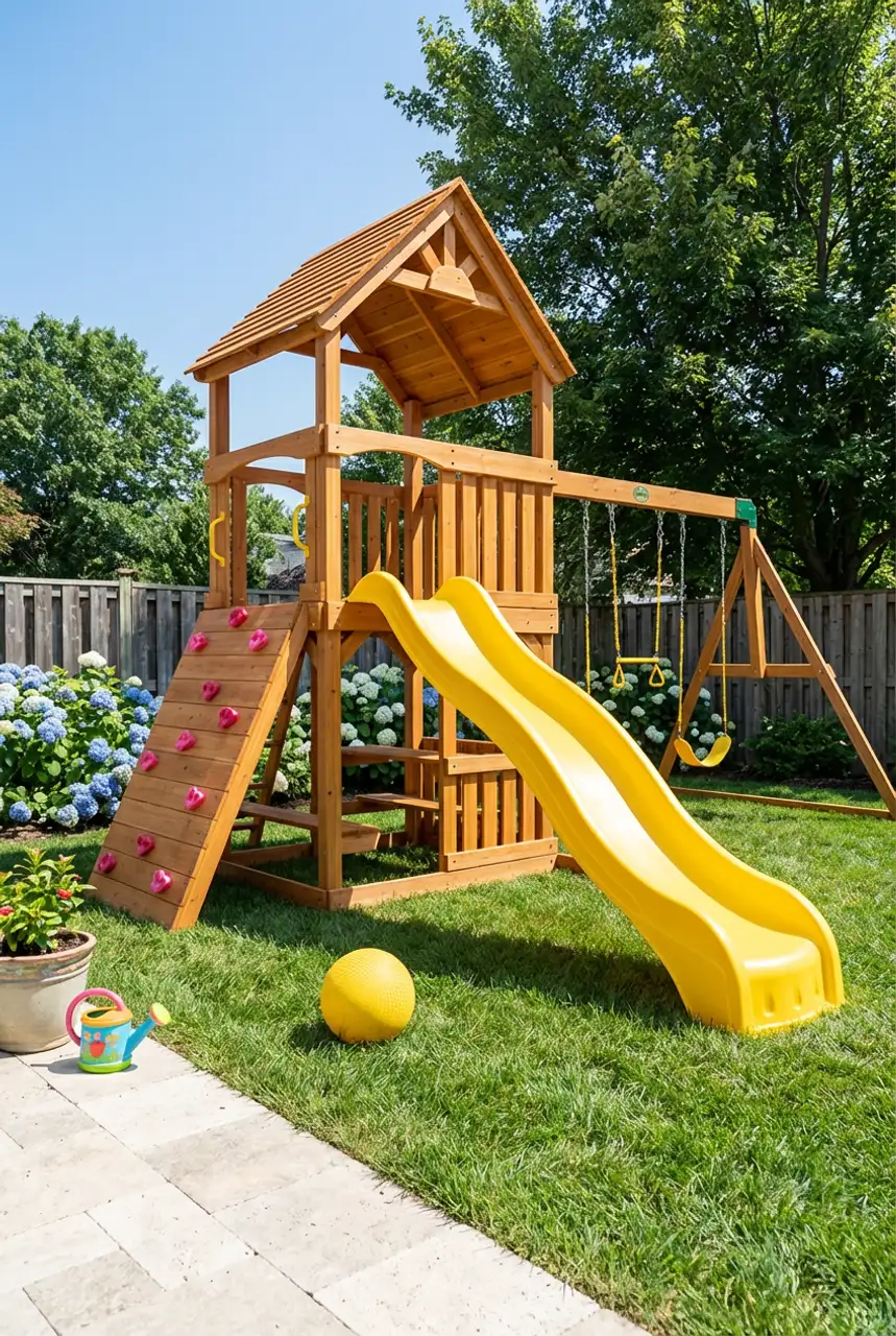 Adventure Play Tower with Rock Climbing Wall