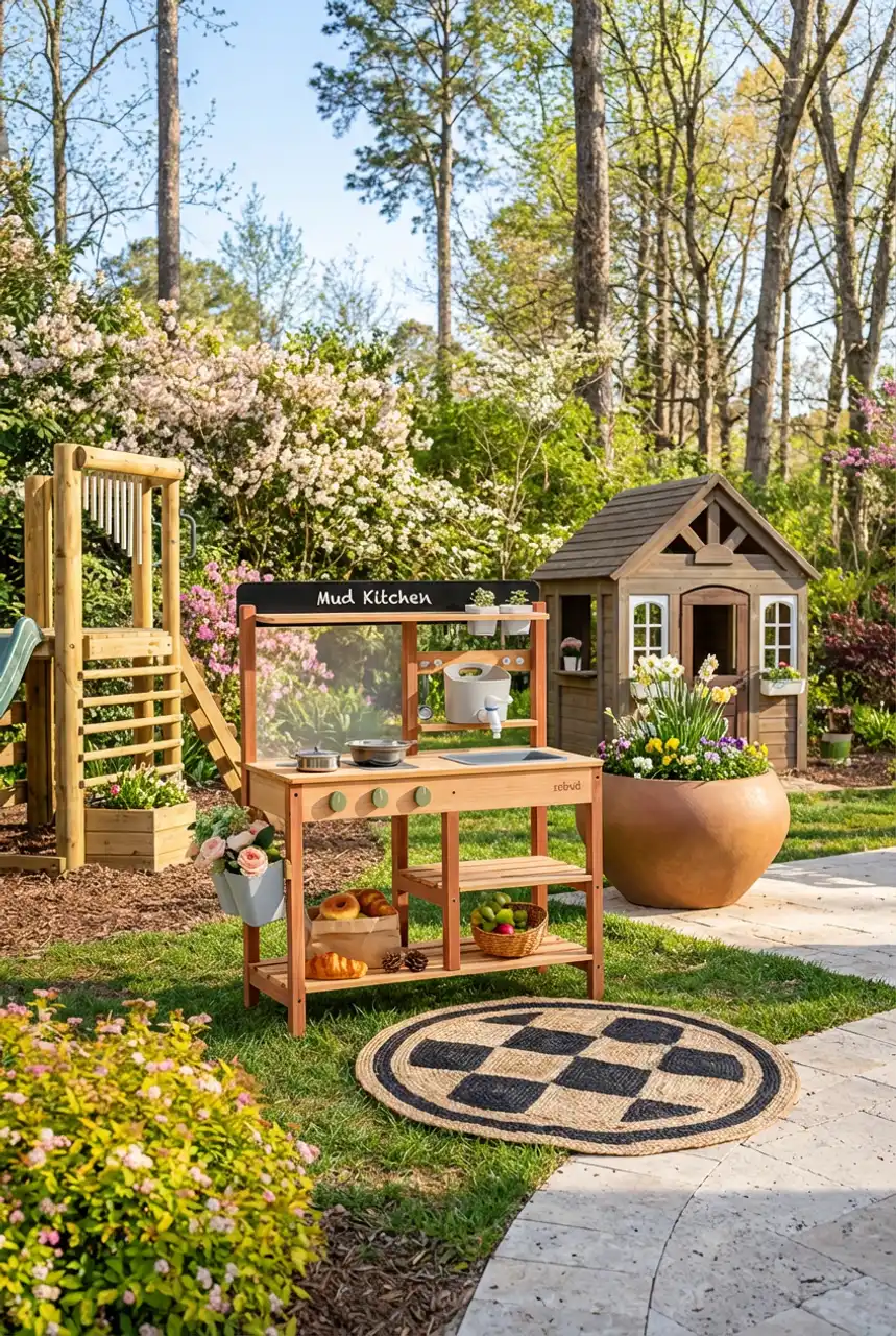 Whimsical Woodland Playhouse & Mud Kitchen Oasis