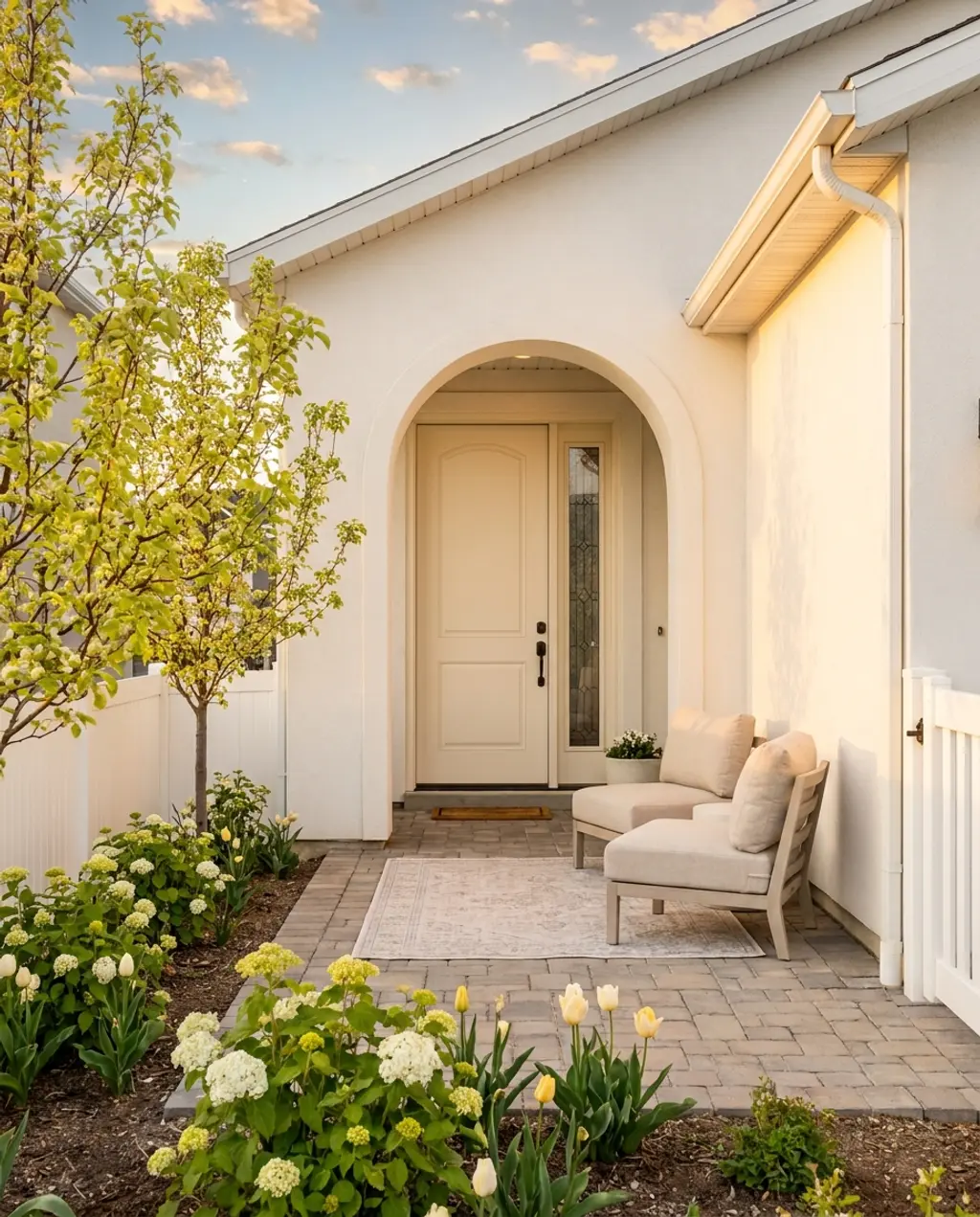 Modern Arched Entryway with Sidelight Design
