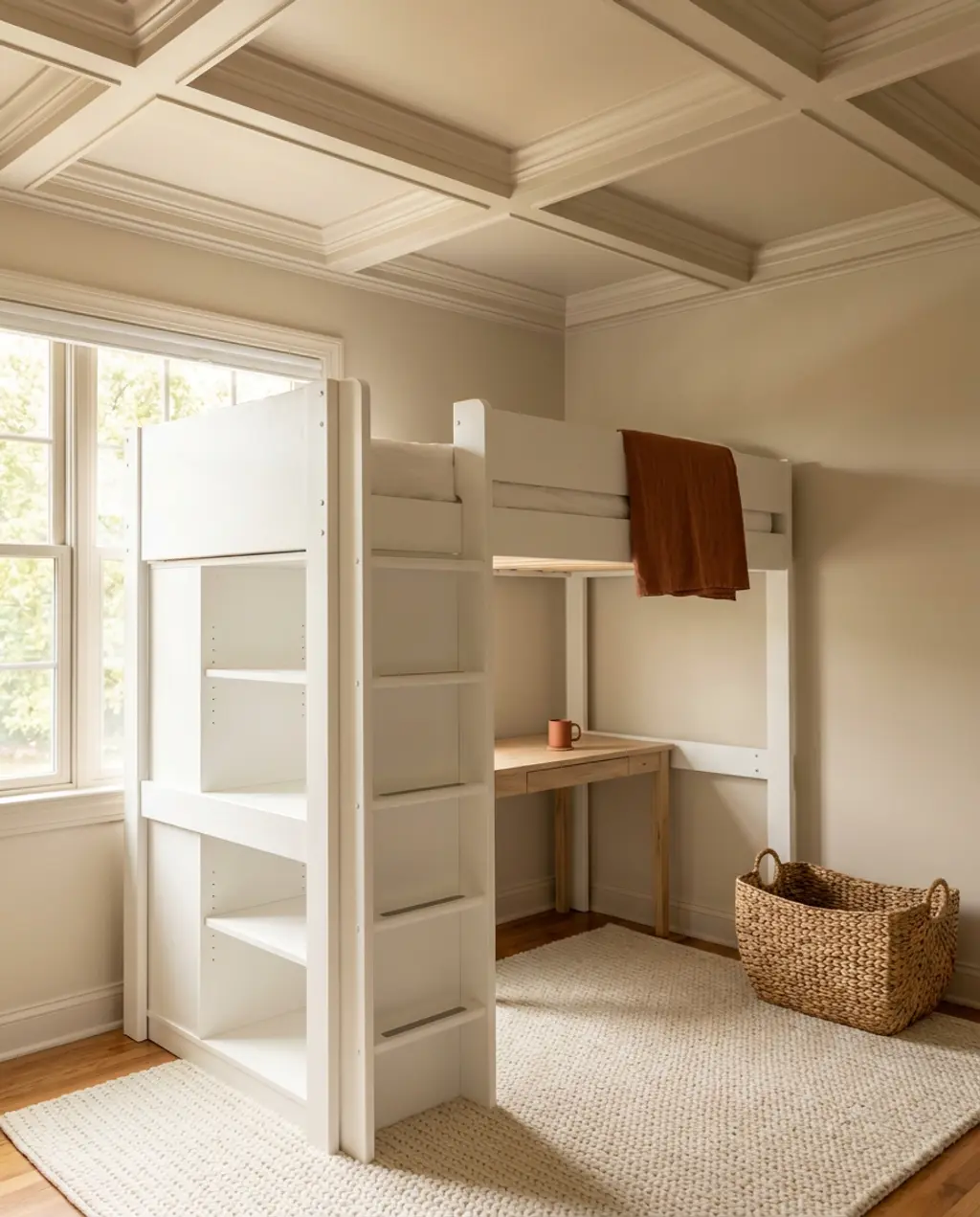 Cozy Minimalist Dorm Room with Loft Bed — Luxury Version