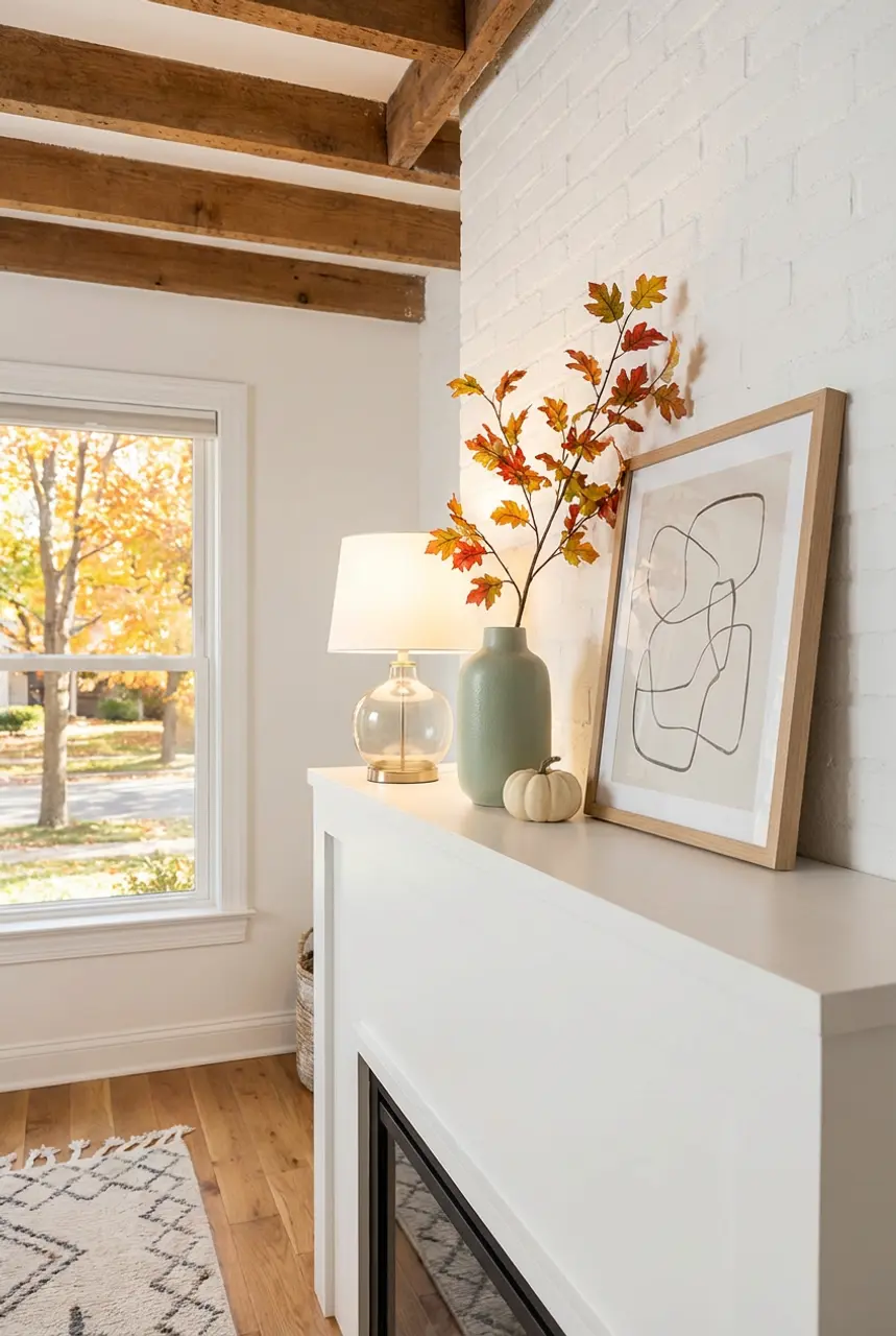 Modern Minimalist Mantle with Subtle Spring Greenery 2026