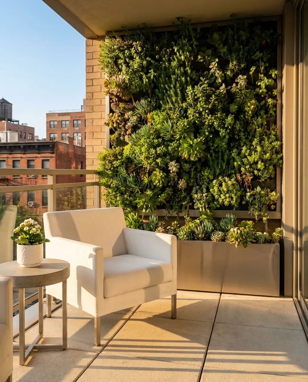 Minimalist Urban Balcony with Vertical Garden Wall