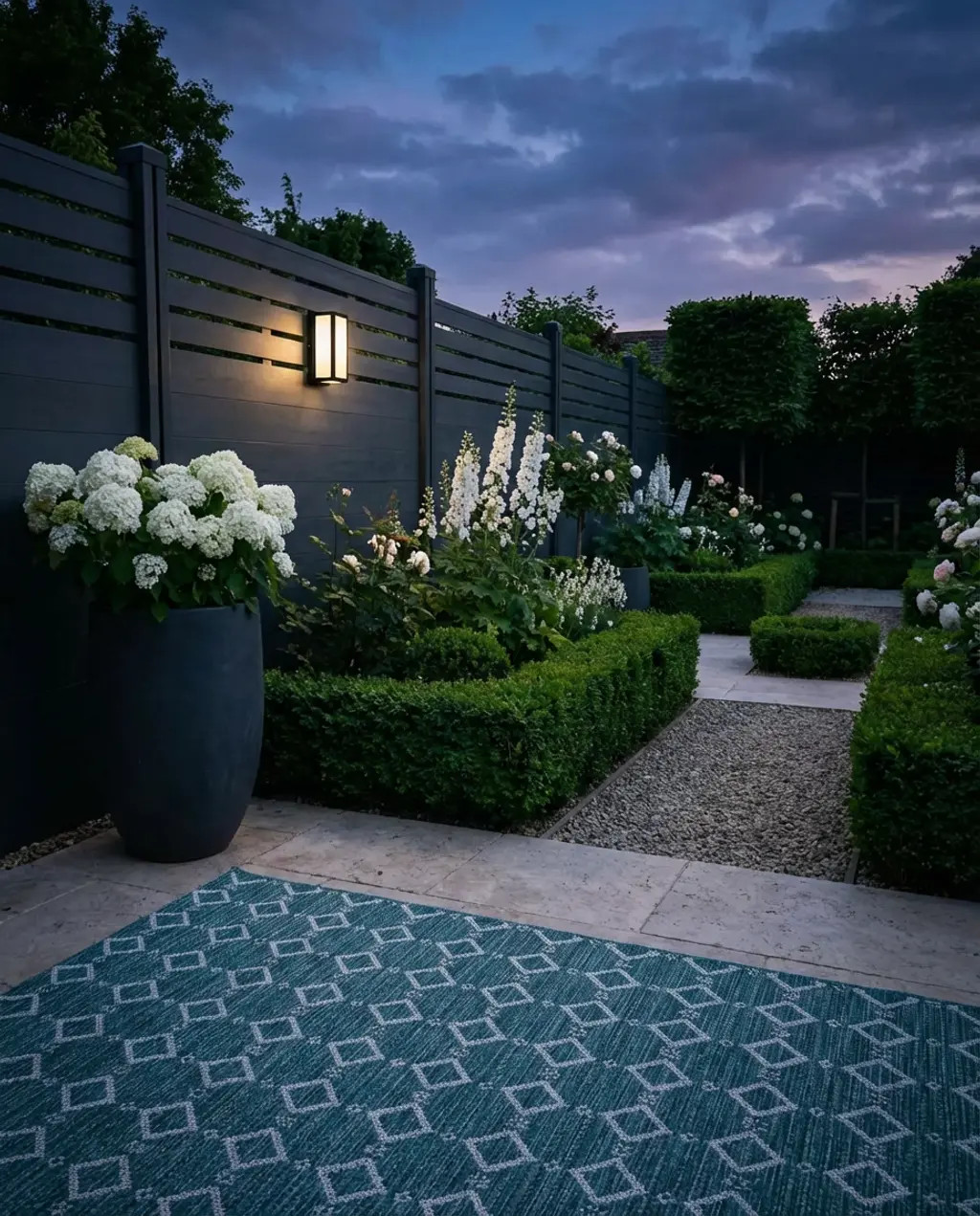 Modern English Cottage Garden with Sculptural Planting Areas