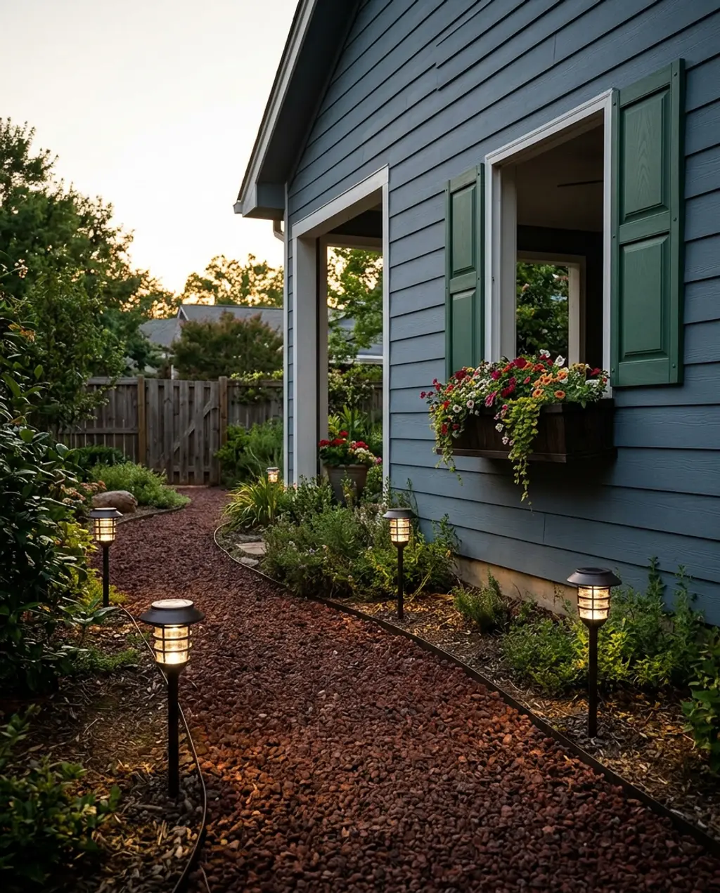 Rustic Brick and Gravel Path for Charming Side House Access