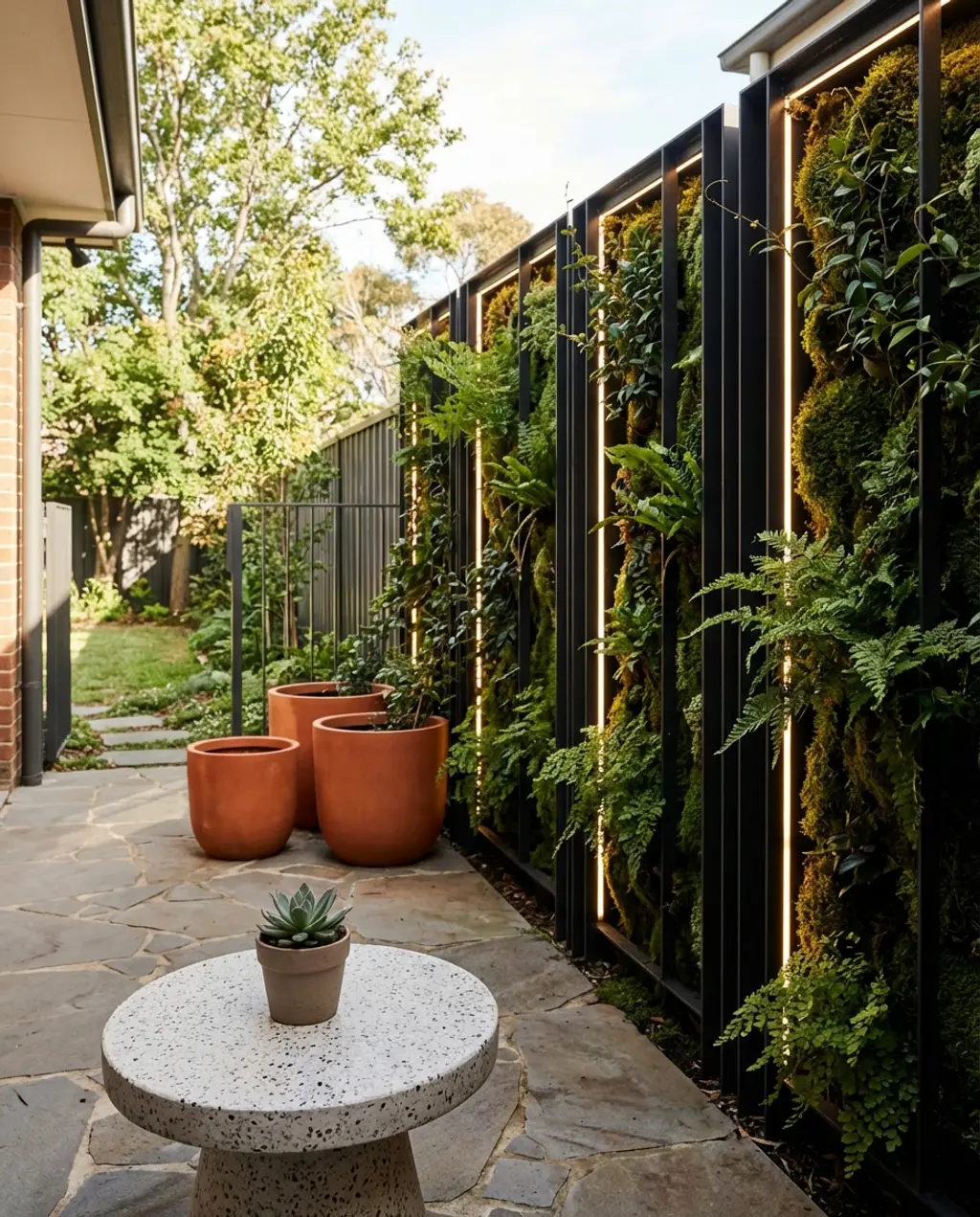 Modern Vertical Garden Fence with Integrated Lighting