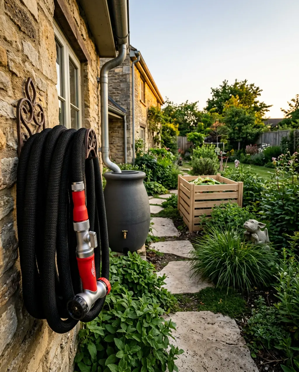 Sustainable English Cottage Garden with Rainwater Harvesting