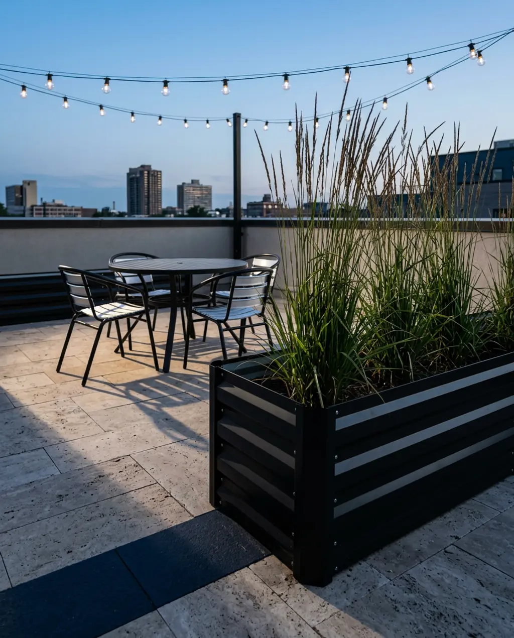 Sleek Black Metal Dining Set for Urban Rooftop Patio