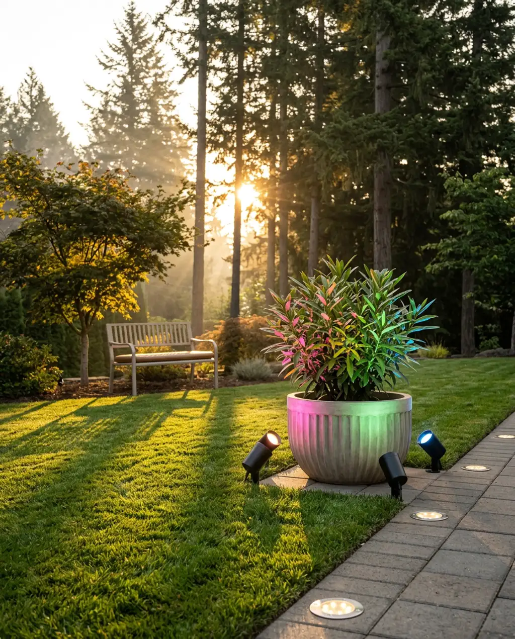 Smart Solar Spotlights Highlighting Specimen Plants