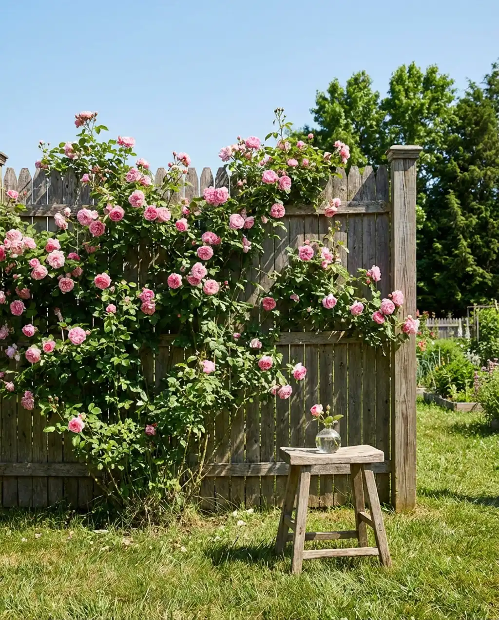 Privacy Fence with Lush Climbing Roses