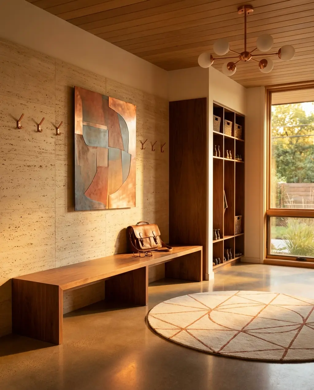 Mid-Century Modern Mudroom with Walnut Accents