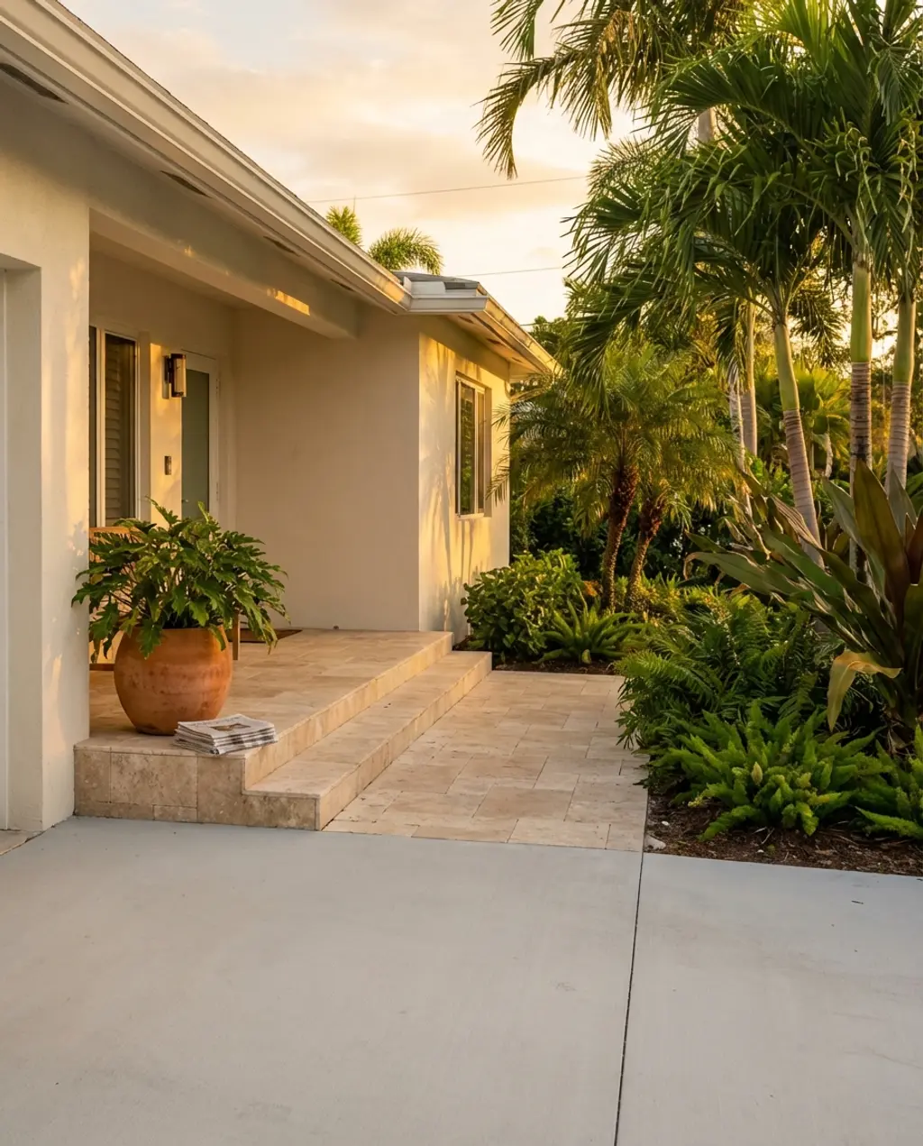 Porch-Adjacent Driveway with Harmonious Material Transition