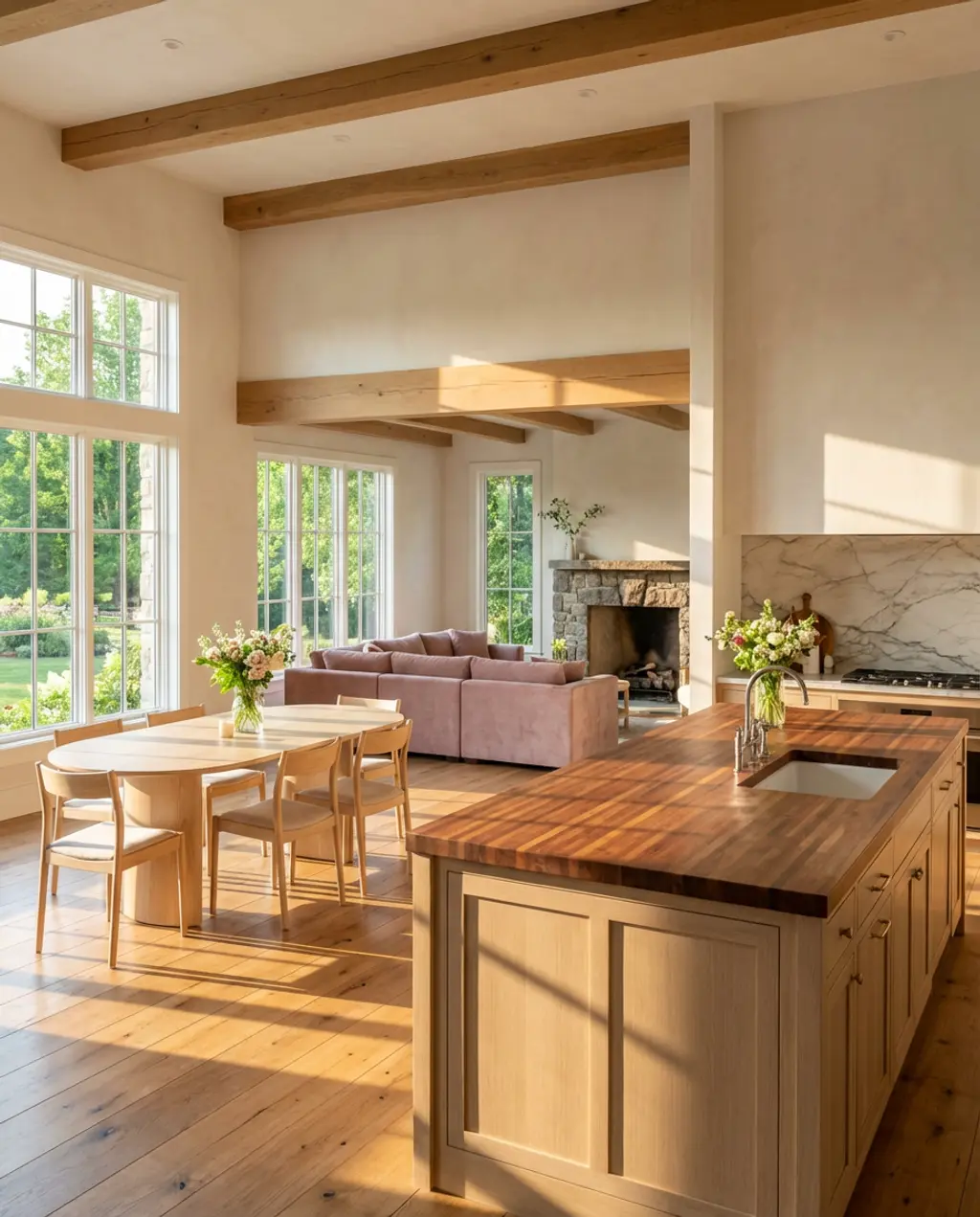 Grand Open Plan with High Ceilings and Exposed Beams — Luxury Version