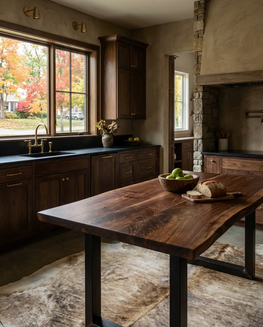 Rustic Modern Dark Wood Kitchen with Stone Accents