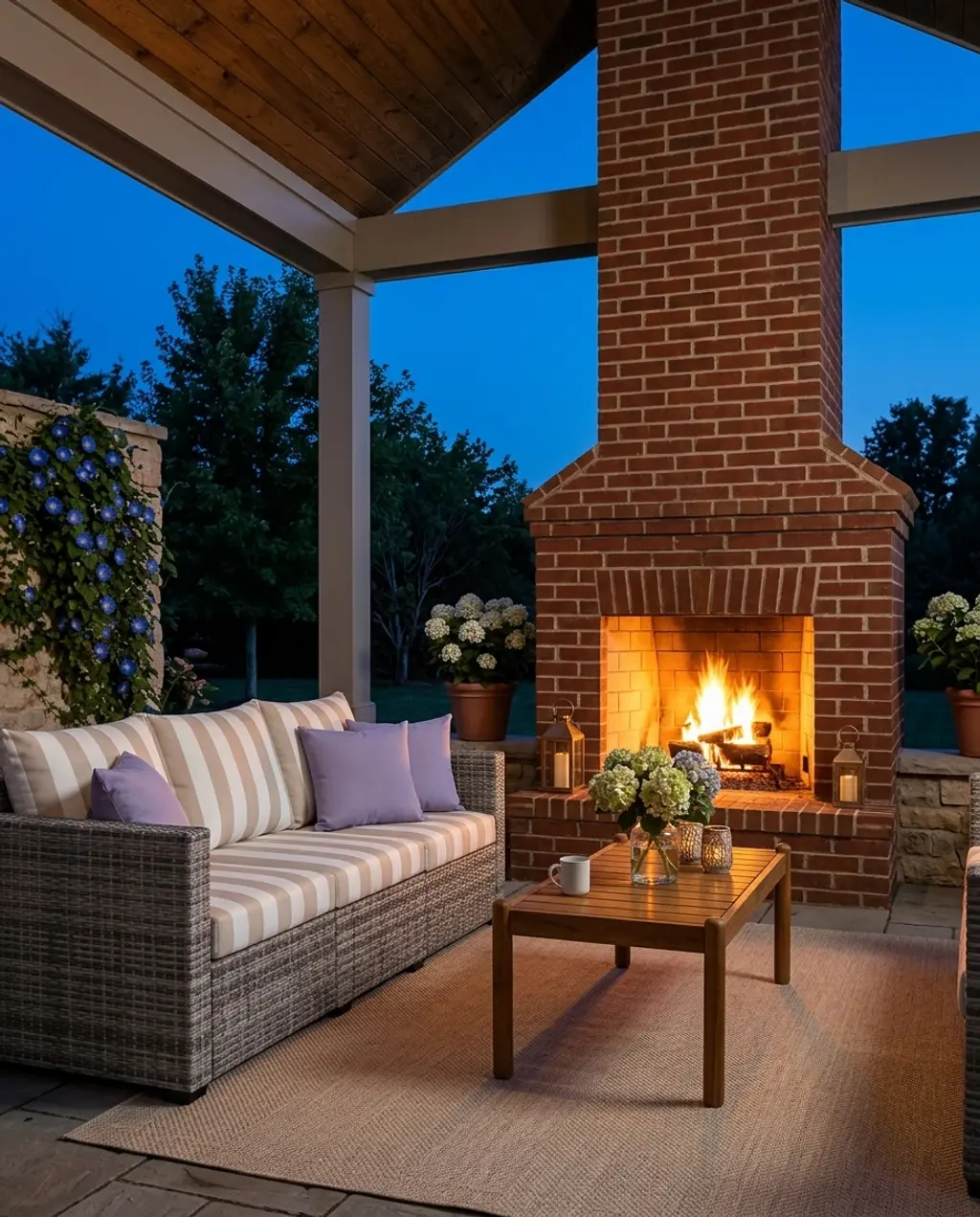 Built-in Brick Fireplace for a Cozy Covered Patio