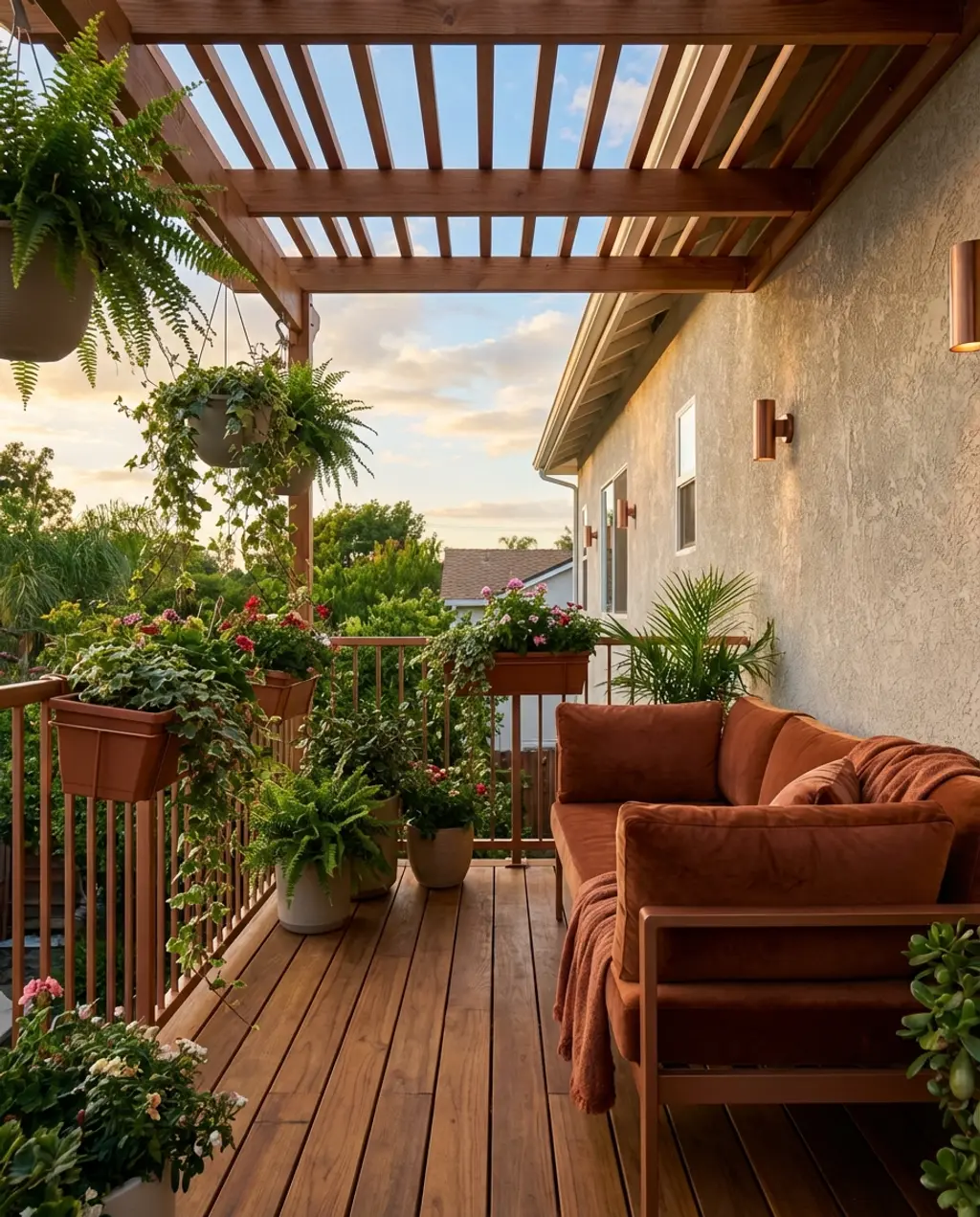 Greenery-Filled Balcony with Hanging Planters