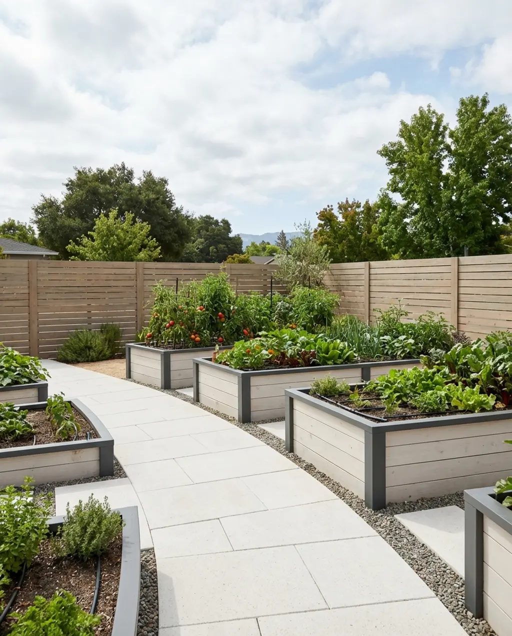 Multi-Level Raised Garden Beds with Permeable Paths