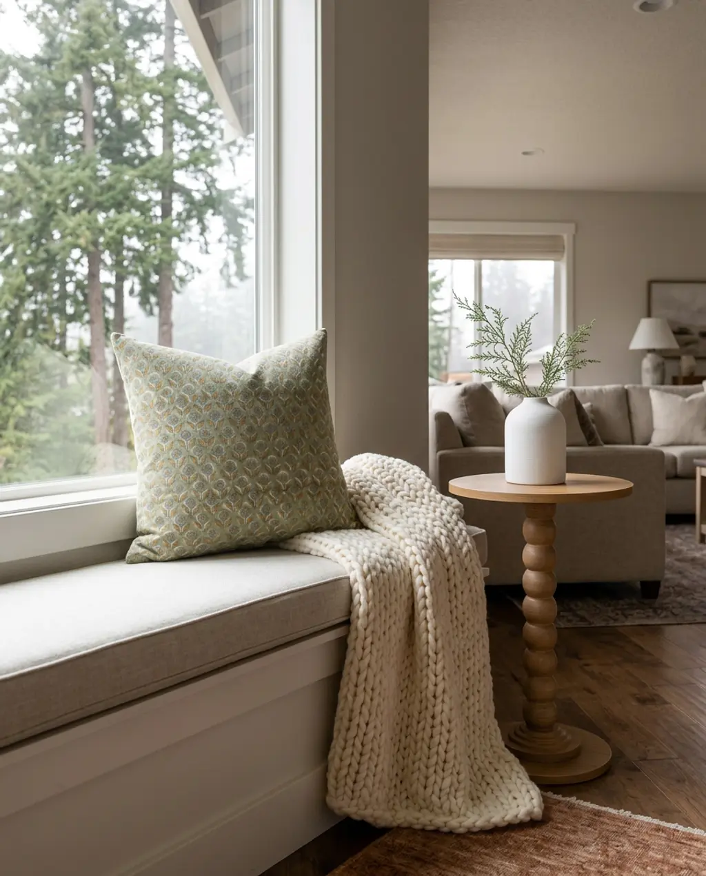 Cozy Spring Reading Nook with Window Seat and Plush Pillows