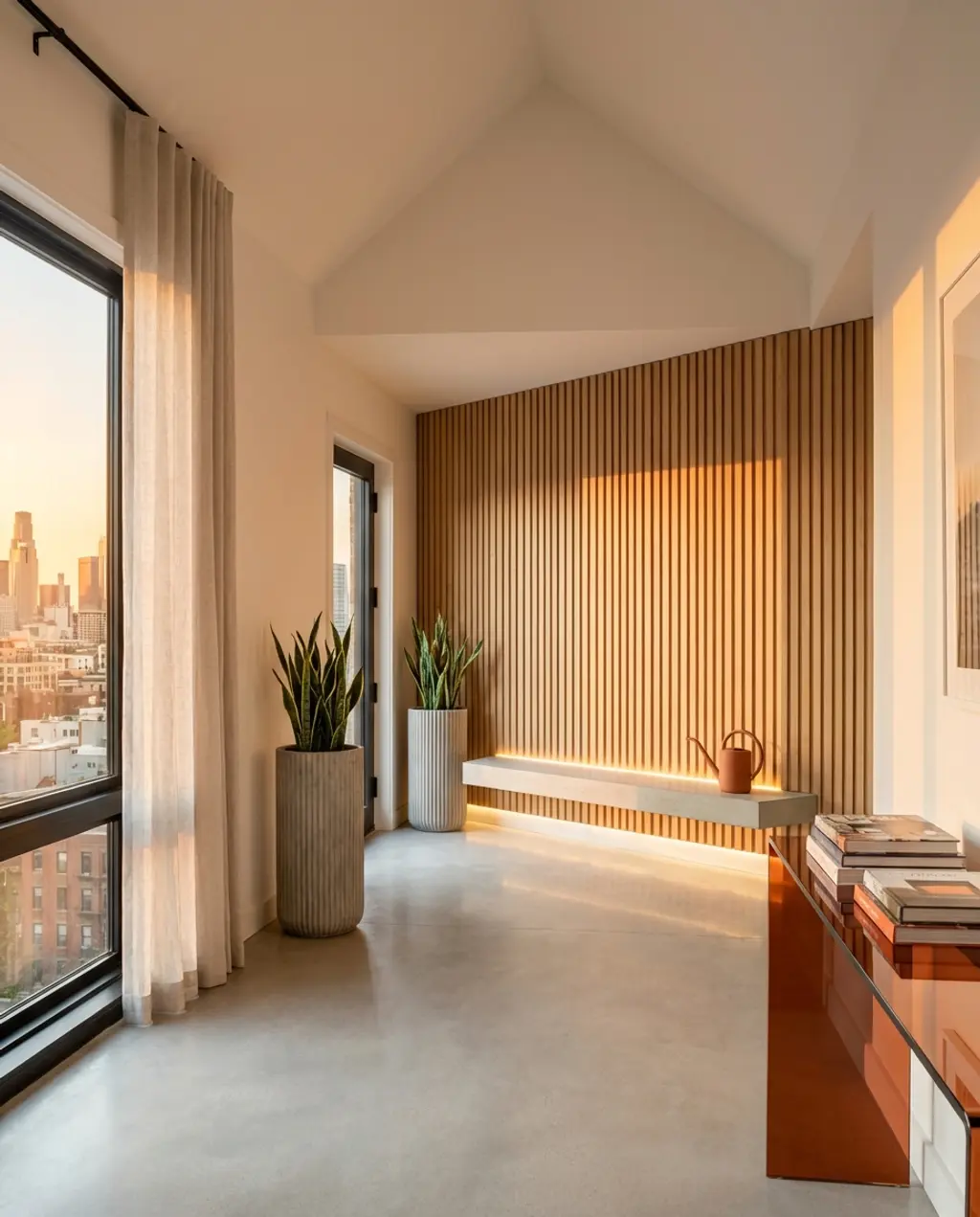 Open Concept Mudroom with Wood Slat Wall