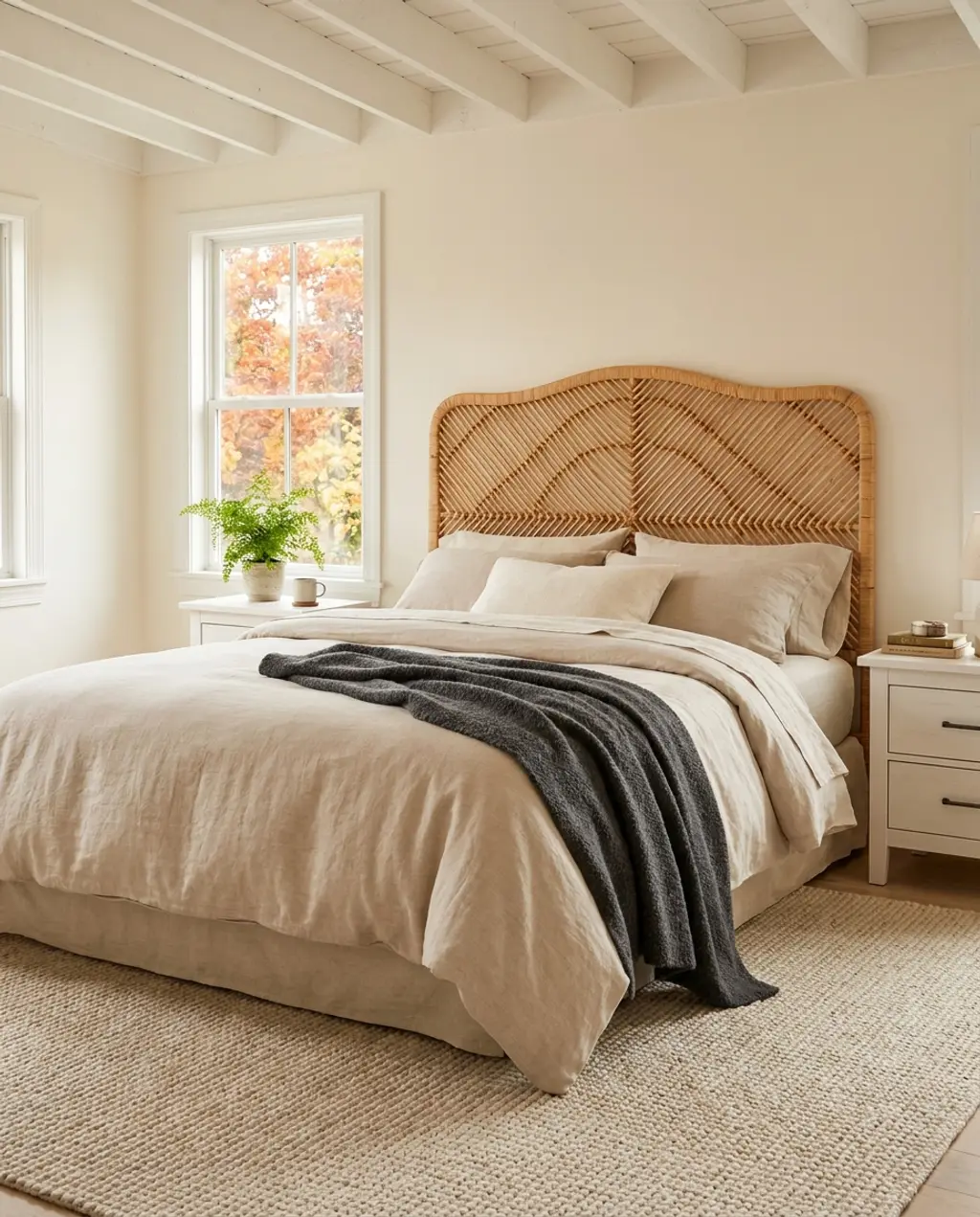 Cozy Spring Bedroom with Warm Neutrals & Woven Textures