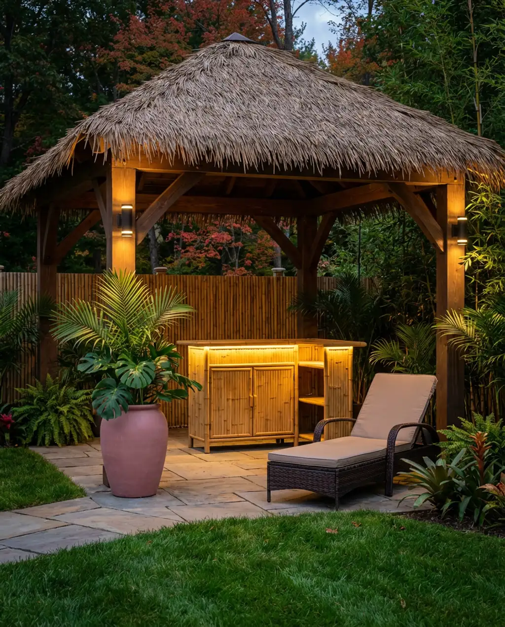 Tropical Oasis BBQ with Thatched Roof Pavilion