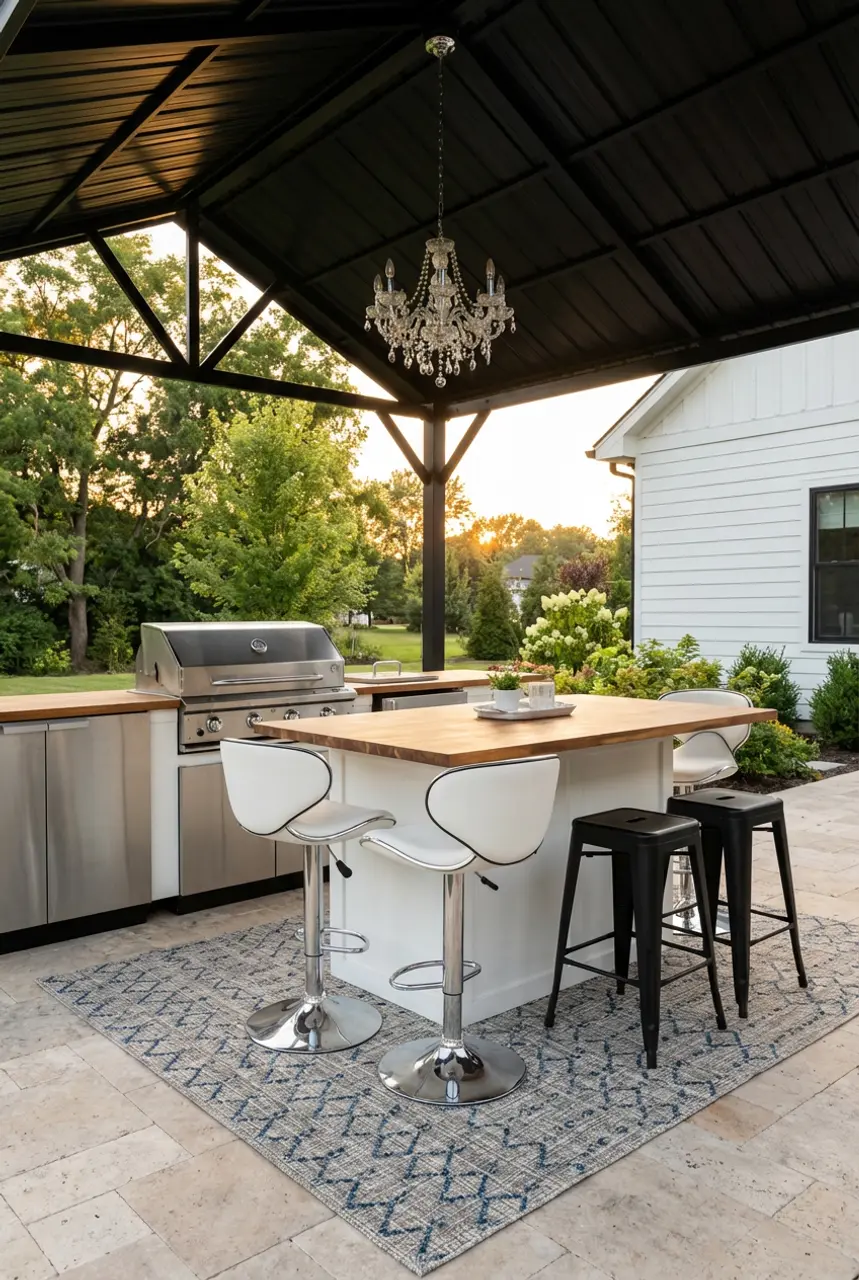 Modern Farmhouse Grill & Bar with Metal Roof