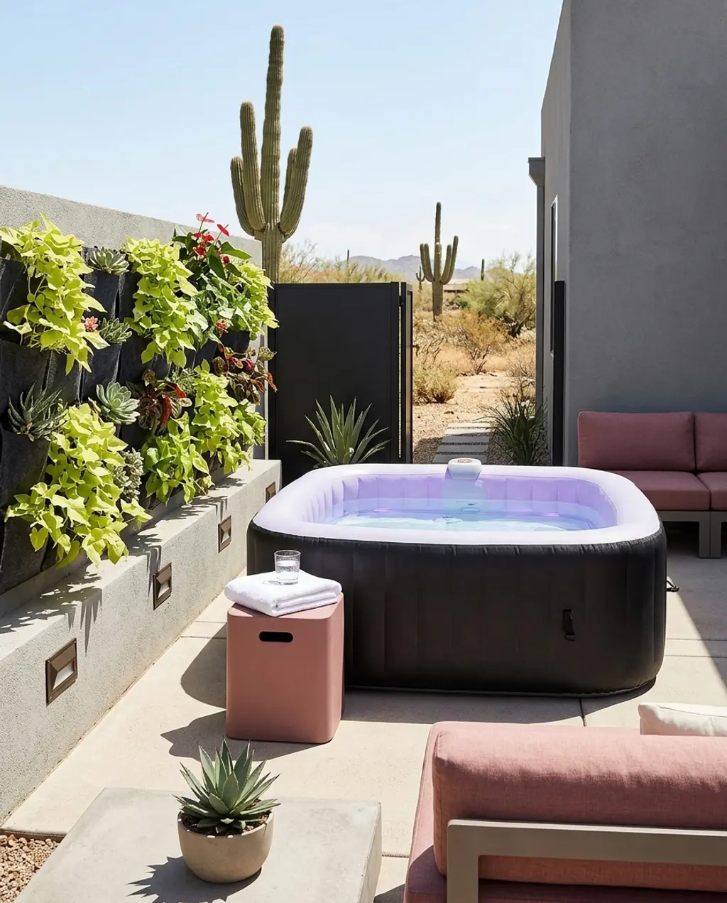 Compact Hot Tub Zone with Vertical Garden Privacy