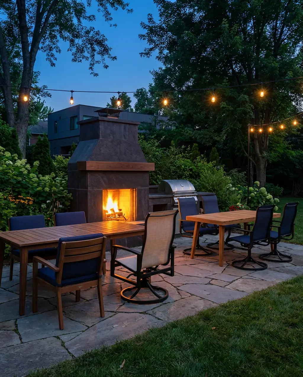 Backyards Fireplace with Integrated BBQ Grill Station — Luxury Version
