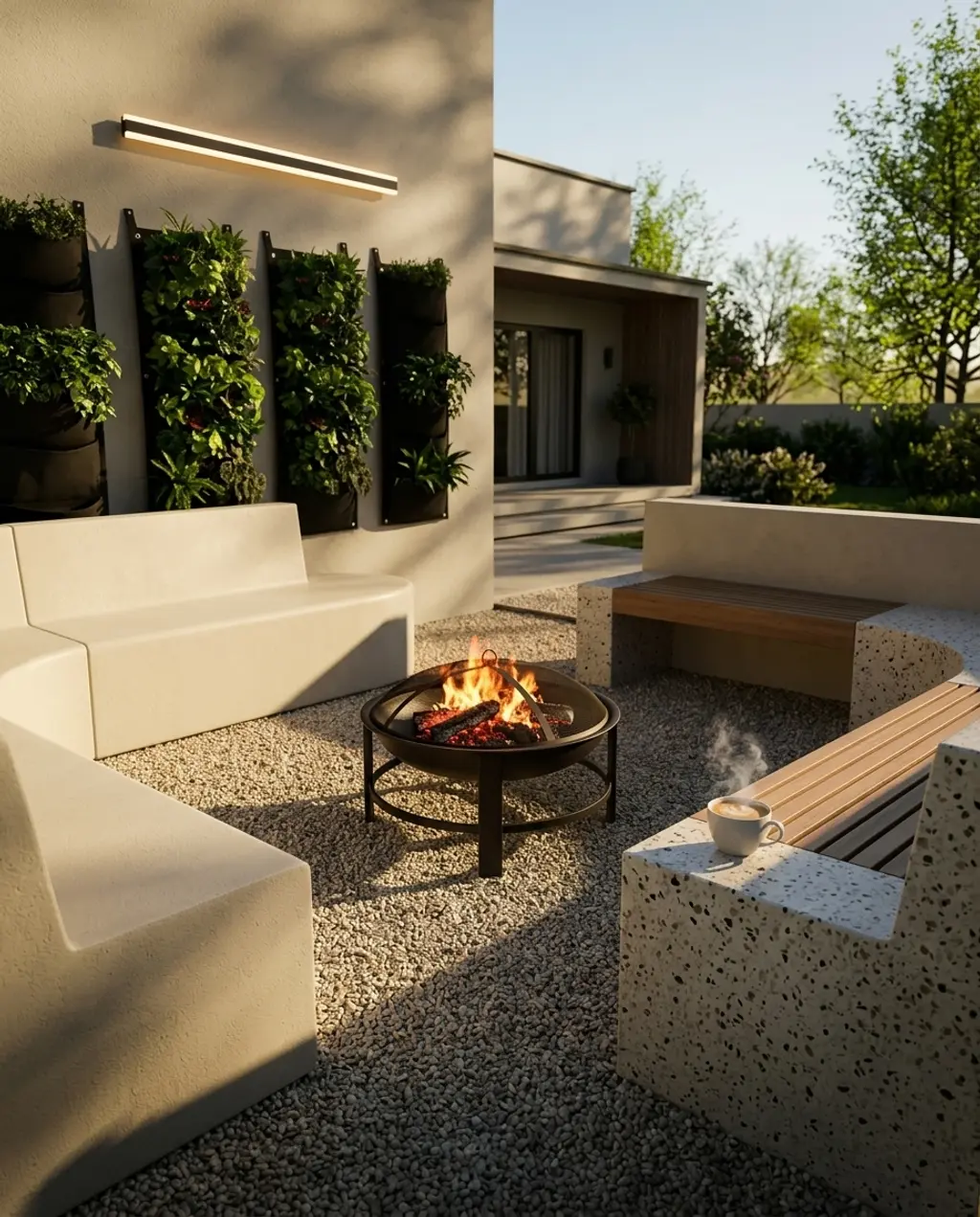 Small Backyard Fire Pit with Bench Seating