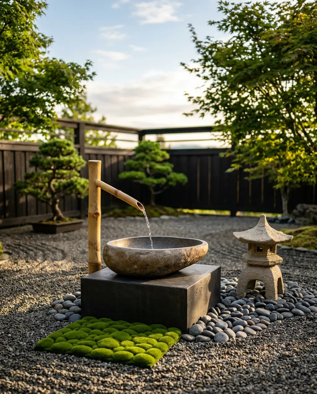 Zen Garden Water Feature with Bamboo Spout