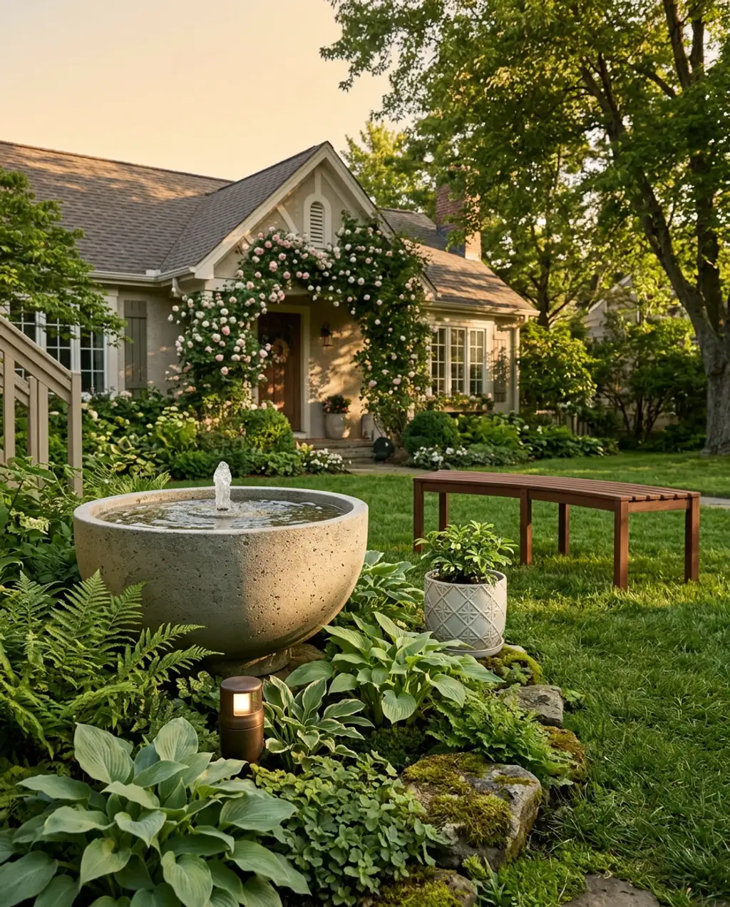 Shaded Retreat with Ferns and Hostas in a Cottage Garden