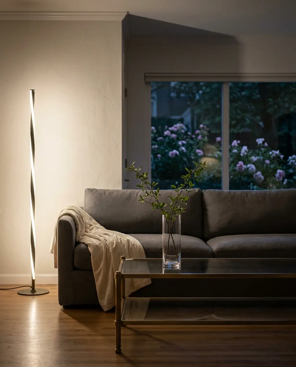 Gray Couch Living Room with Simple Spring Greenery