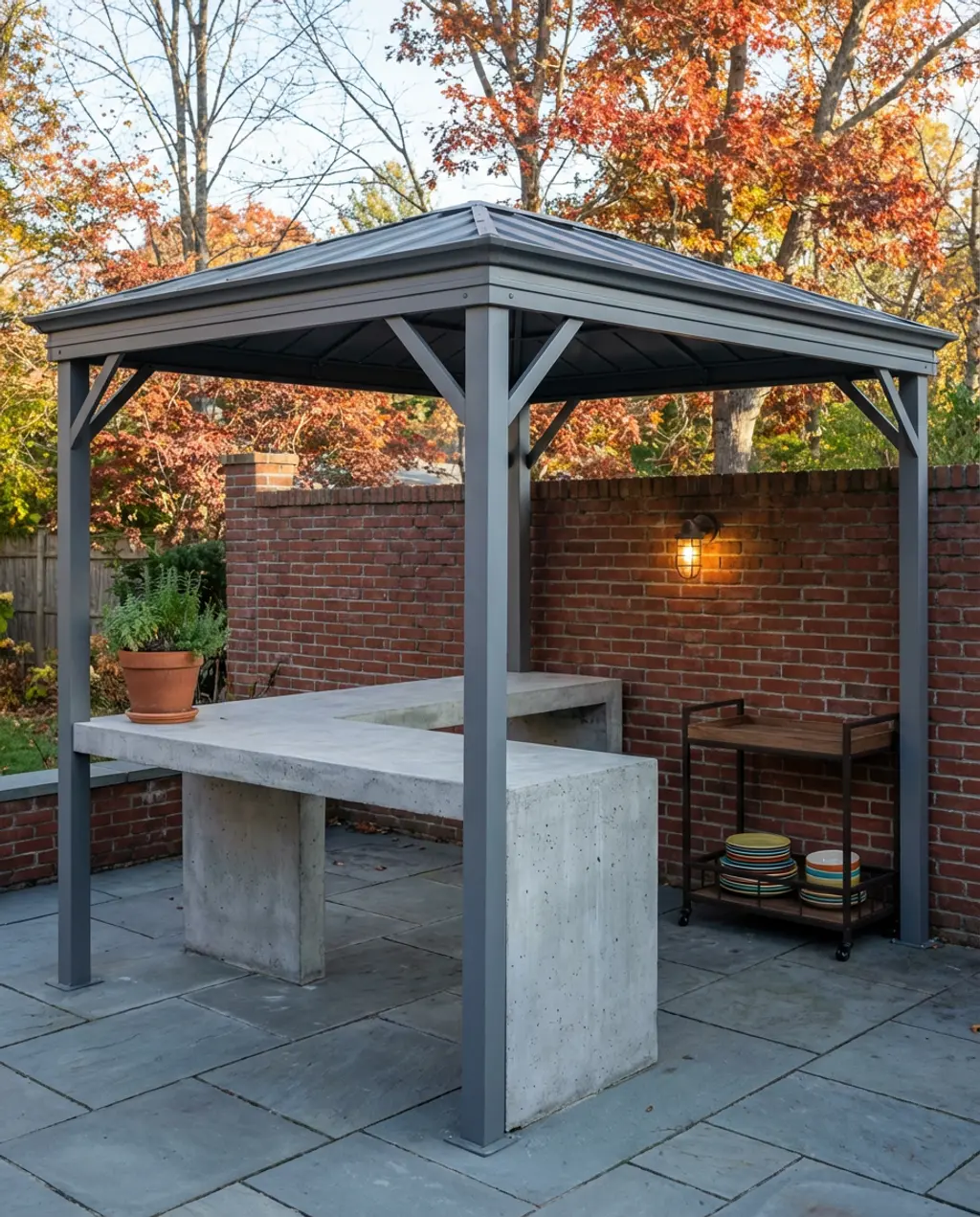 Industrial Chic Outdoor BBQ with Metal Canopy