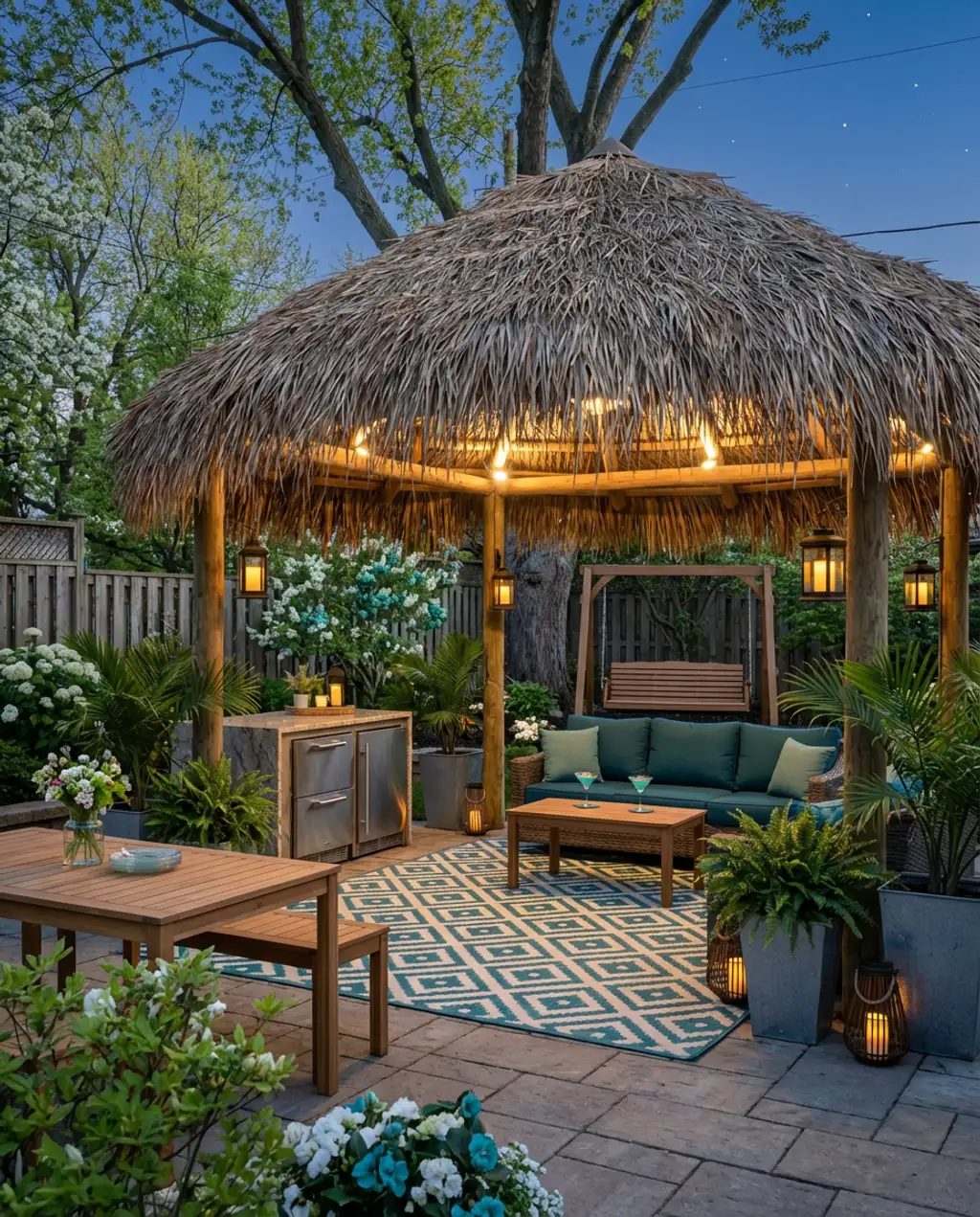 Luxury Resort-Style BBQ Under Thatched Gazebo