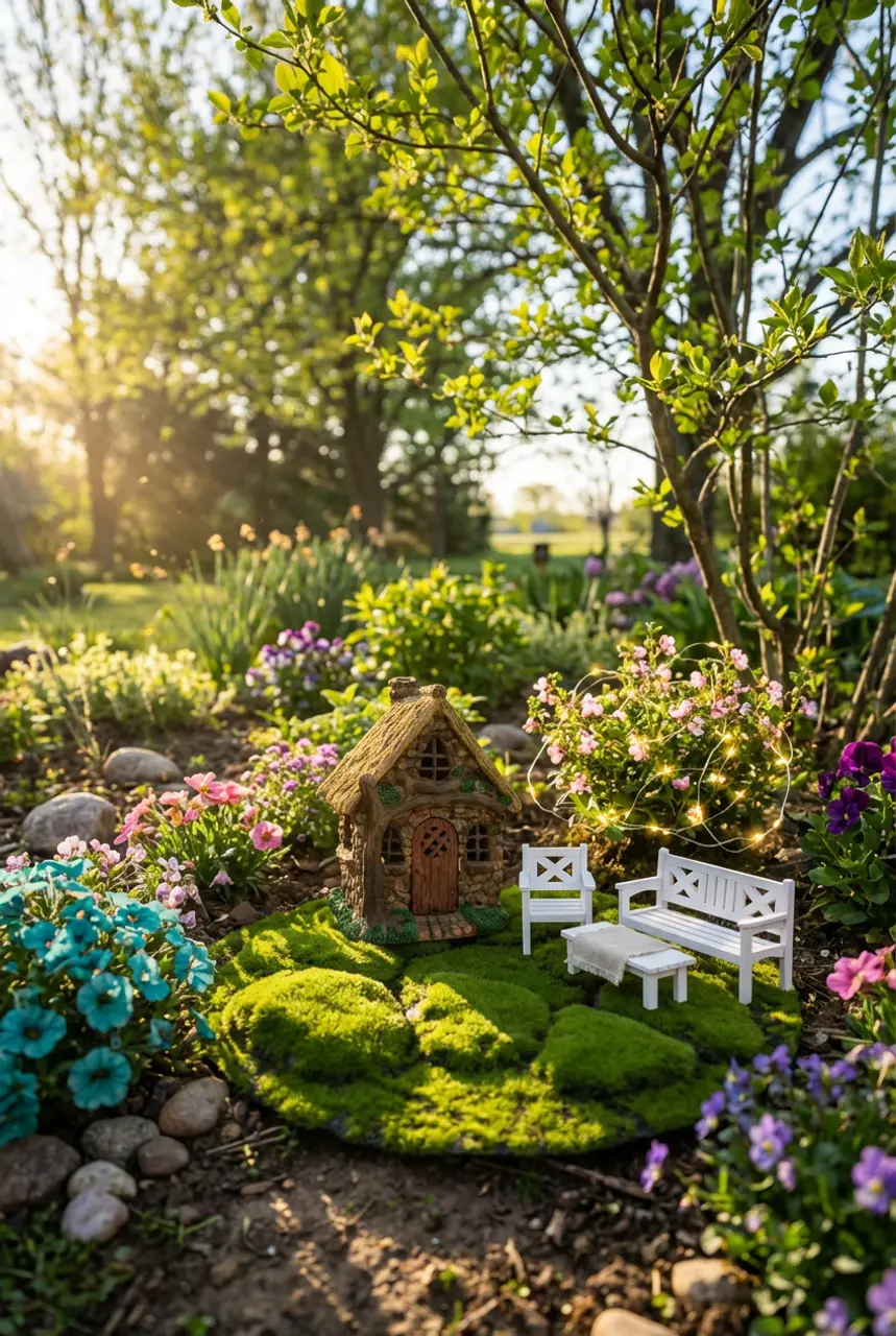 Whimsical Fairy Garden House with Miniature Furniture