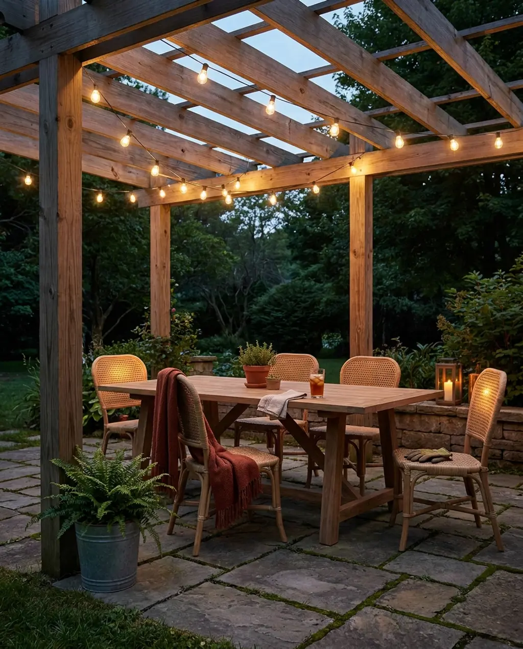 Rustic Farmhouse Terrace with Wooden Pergola