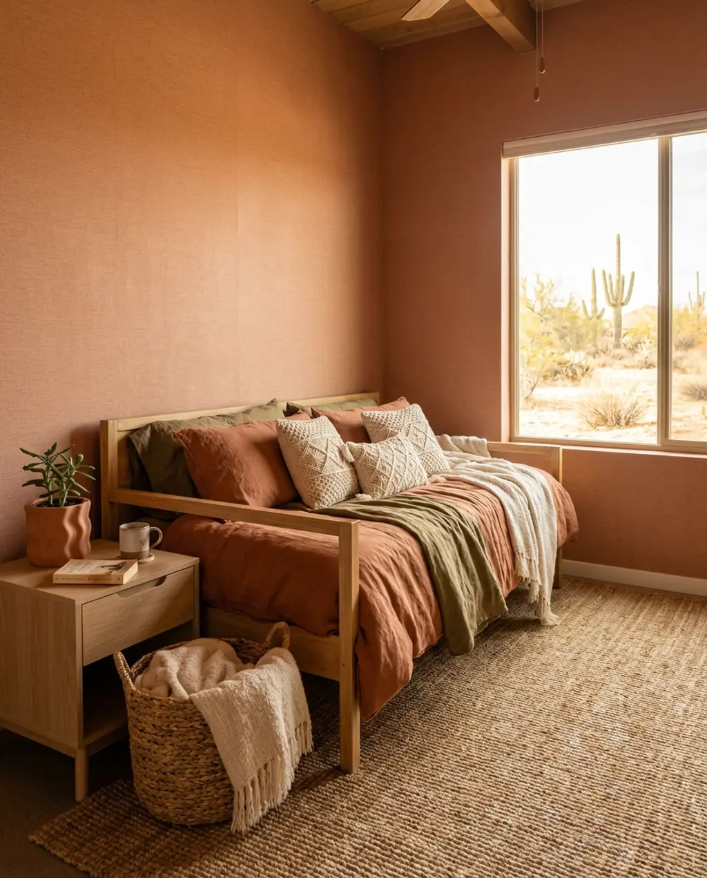 Cozy Bohemian Bedroom with Soft Textured Wallpaper