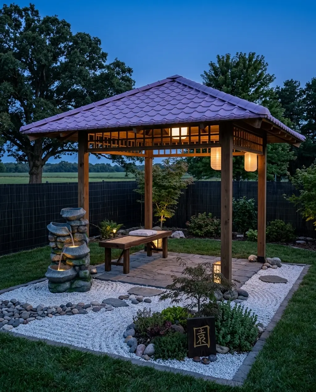 Zen Garden Gazebo with Bamboo Fencing