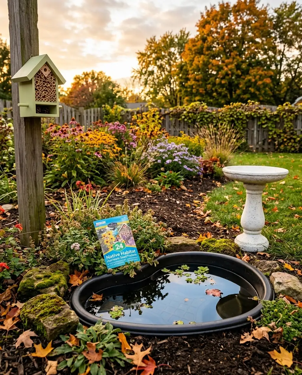 Small Wildlife Pond with Native Plants & Bug Hotel