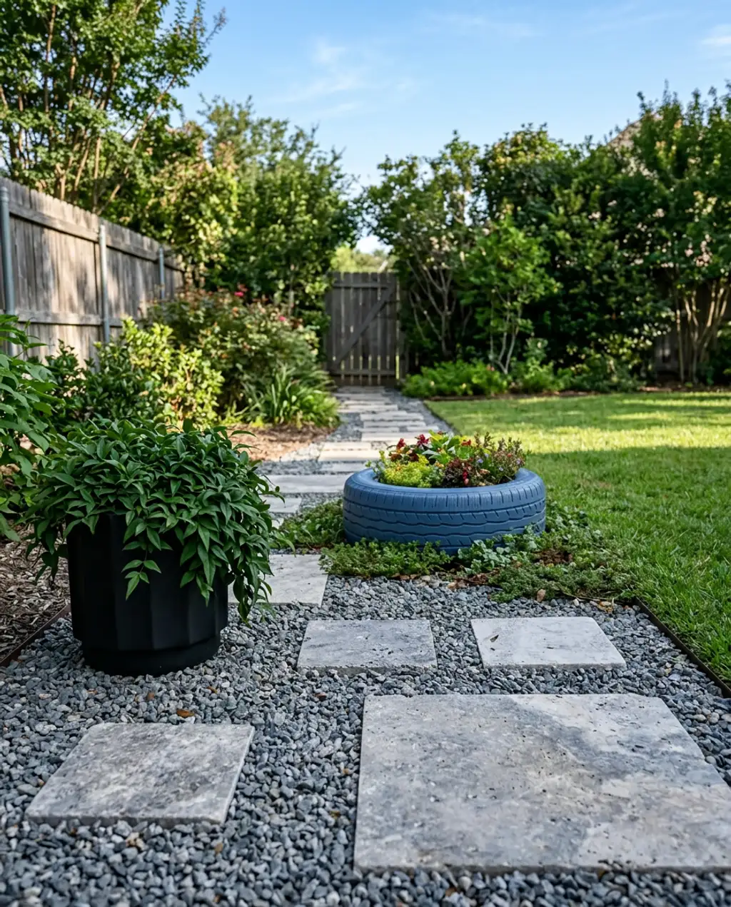 Economical DIY Gravel and Stepping Stone Pavers for Backyard Access — Luxury Version