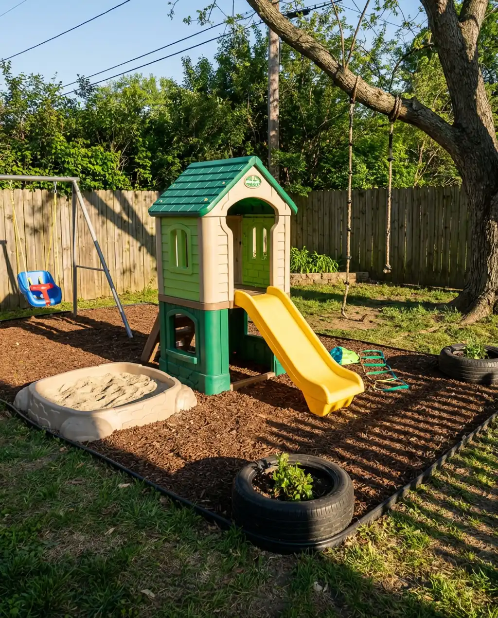 Compact Backyard Playground with Sandbox